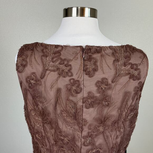 JS Collections Glitter Lace Tulle Midi Sheath Cocktail Dress Mink Brown Size 8 - Picture 8 of 13